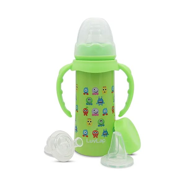 LuvLap 4 in 1 Slim Neck Baby Bottle Cum Sipper Green