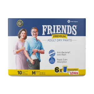 Friends Premium Adult Diapers, Pant Style, 10 Hours Protection- Medium (10 Diapers)