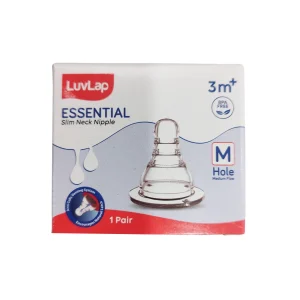 LuvLap Anti-Colic Essential Teat/Nipple For Slim Neck Bottle - Medium Flow 3M+ (M Hole)