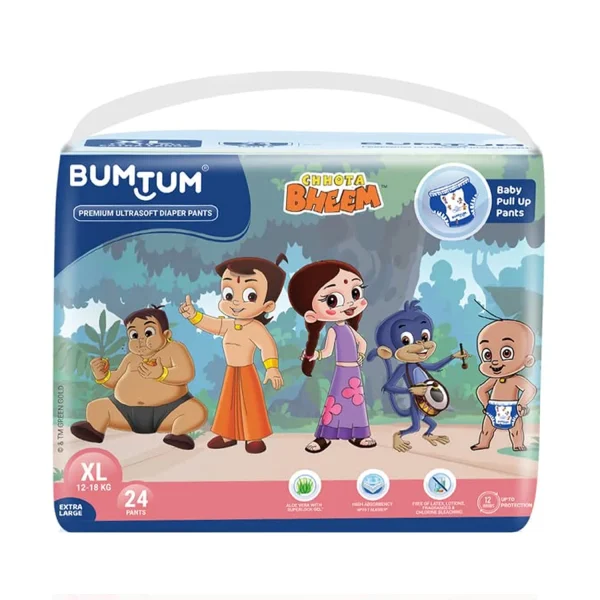 Bumtum Chota Bheem Ultrasoft Baby Diaper Pants XL 12 to 17 Kg - 24 Diapers