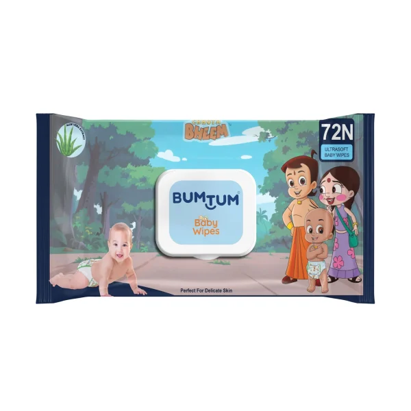 Bumtum Baby Chhota Bheem Gentle Soft Moisturizing Wet Wipes with Lid - 72 Pieces