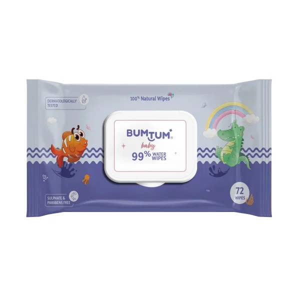 Bumtum Baby Gentle 99% Pure Water Soft Moisturizing Wet Wipes with Lid - 72 Wipes
