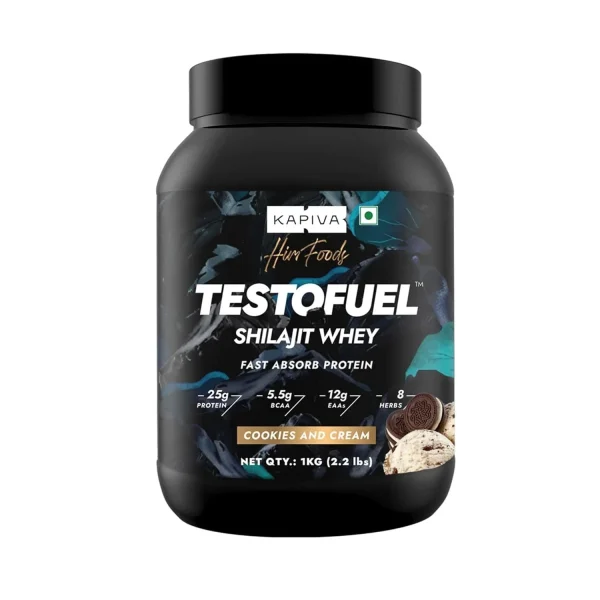 Kapiva Testofuel Shilajit Whey Protein -1kg (Cookies and Cream)