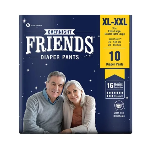 Friends Overnight Adult Diapers, Pant Style, 16 Hours Protection- XXL (10 Diapers)