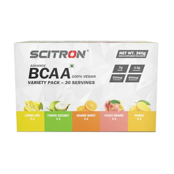 Scitron Advance Vegan BCAA Varity Pack 30 Servings (5-in-1 Flavors) - 30 Sachets X 12g