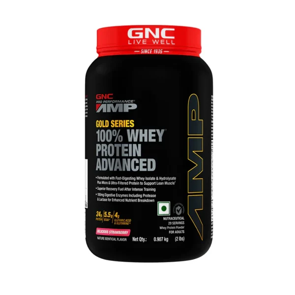 GNC AMP Gold 100% Whey Protein Advanced 2lbs - 0.907kg (Delicious Strawberry)