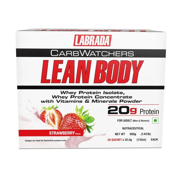 Labrada Lean Body Carbwatchers High Protein Meal Replacement Shake - 20 Sachet X 32.5g (Strawberry)