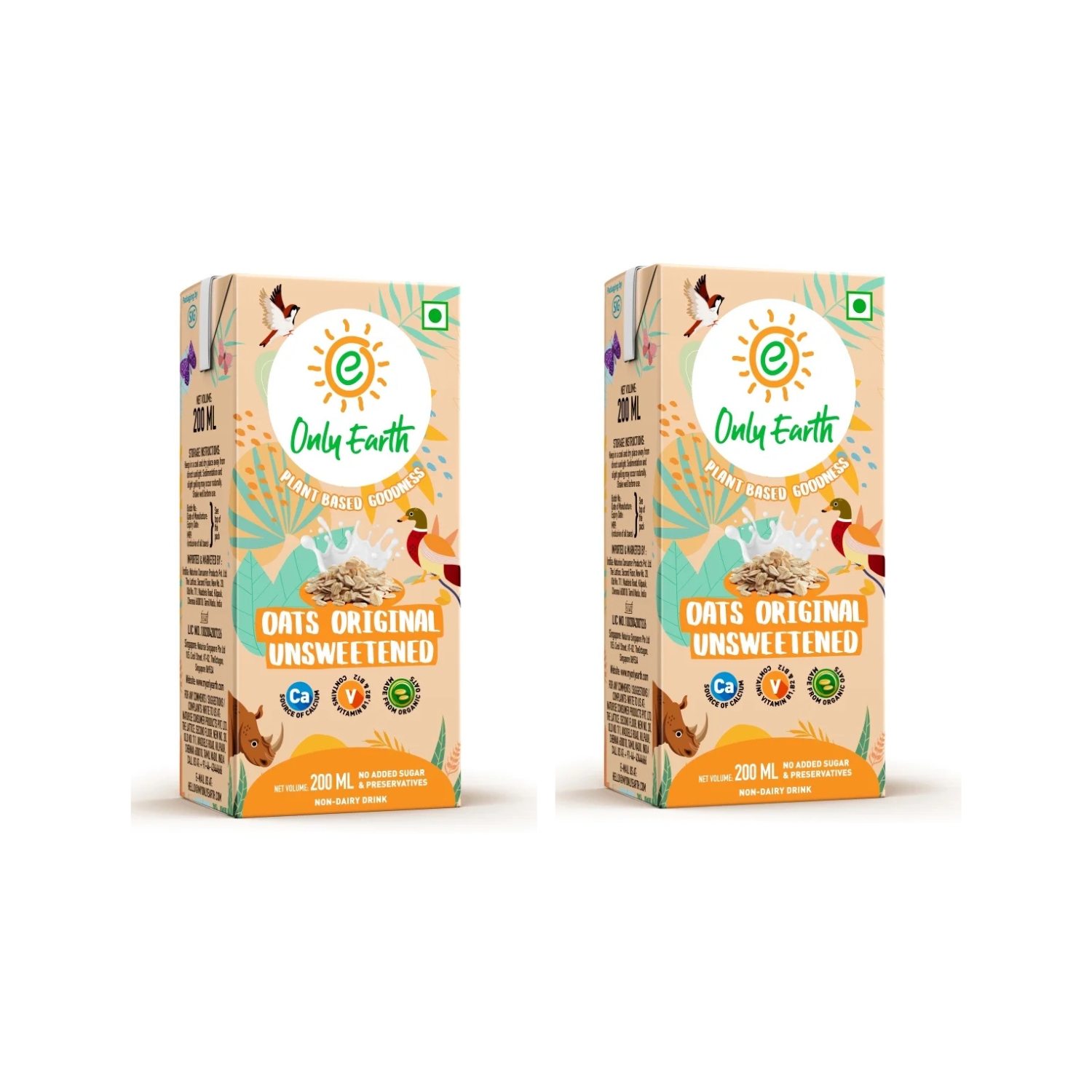 Only Earth Oats Original Unsweetened Drink 200ml (Pack of 2)