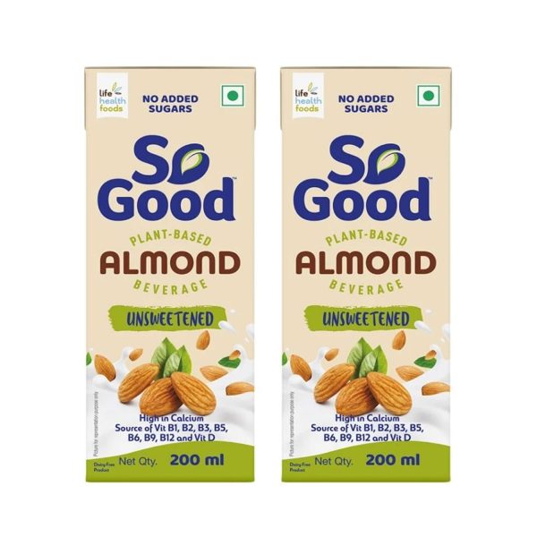 So Good Almond Beverage Unsweetened - 200 ml (Pack of 2)