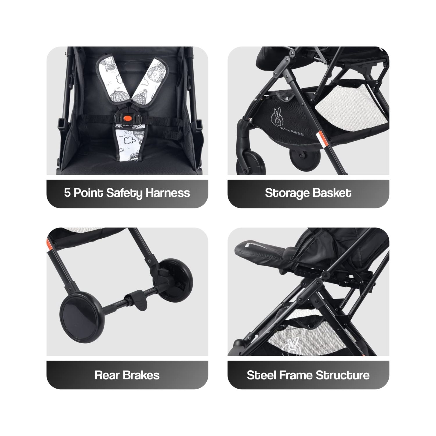 R for Rabbit Pocket Stroller Lite (Black White)