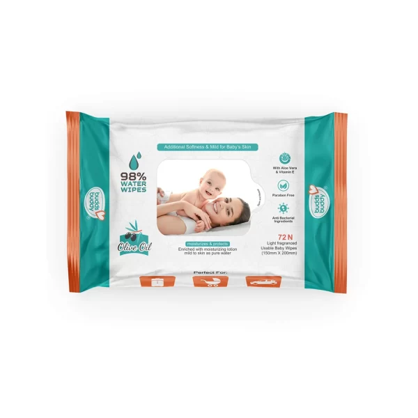 BuddsBuddy Olive Oil Baby Wet Wipes with Aloe Vera and Vitamin E 72 Wipes (Pack of 2)