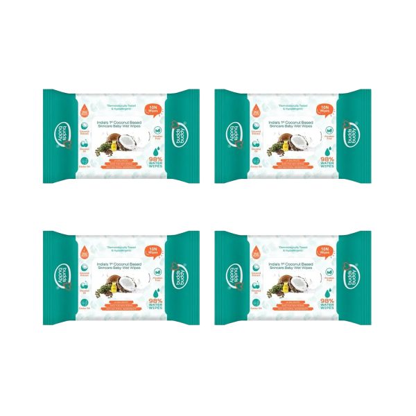 BuddsBuddy Coconut Based Skincare Baby Wet Wipes 10 Wipes (Pack of 4)