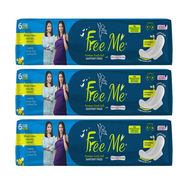 Free Me Premium Comfy Soft Sanitary Napkins XL 6 Pads (Pack of 3)