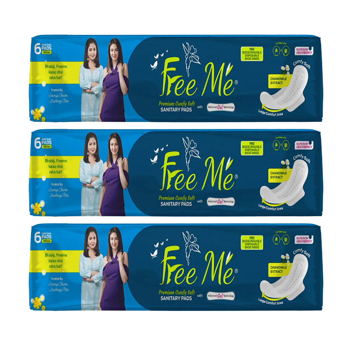 Free Me Premium Comfy Soft Sanitary Napkins XL 6 Pads (Pack of 3)