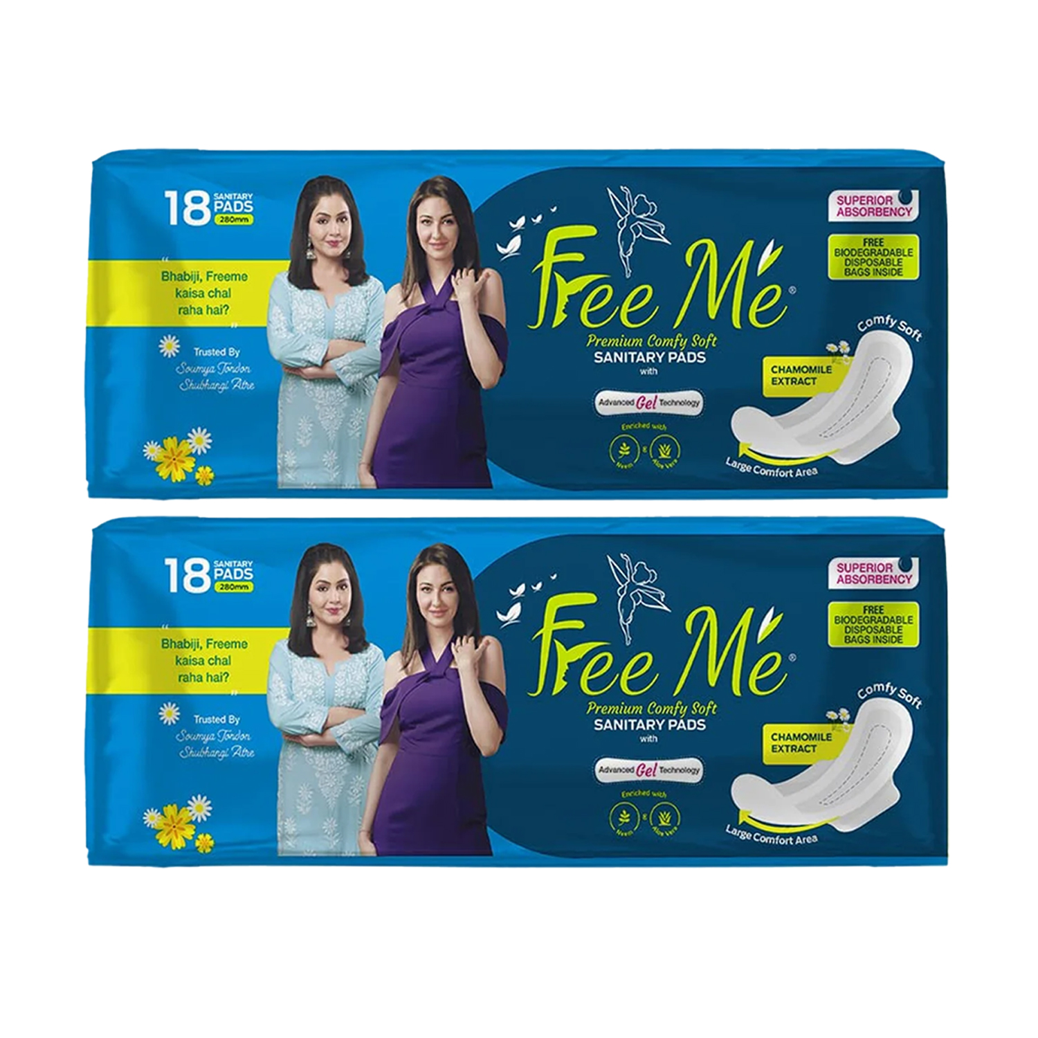 Free Me Premium Comfy Soft Sanitary Napkins XL 18 Pads (Pack of 2)