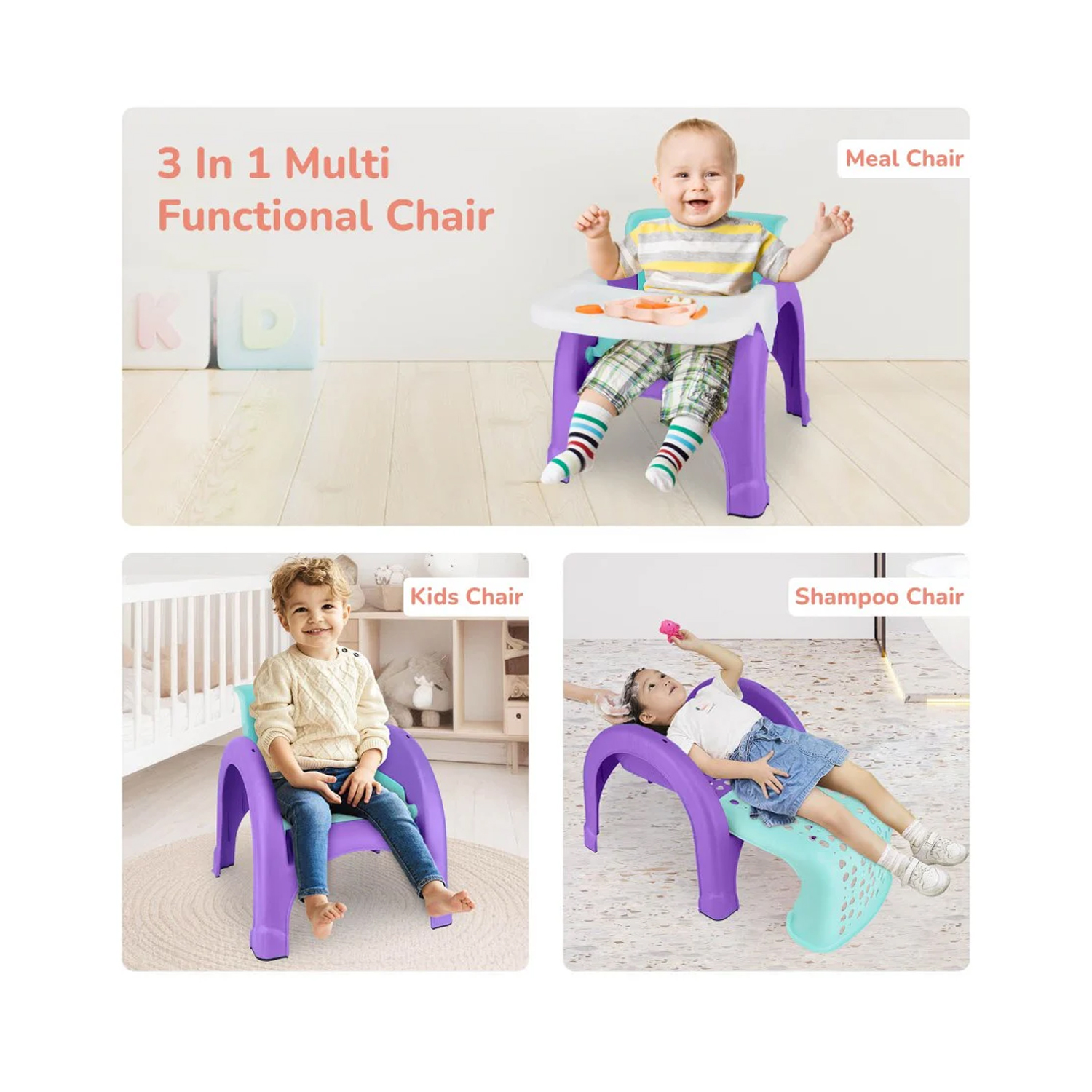 R for Rabbit Jelly Bean 3 in 1 Multi-Functional Kids Chair (Green Purple)