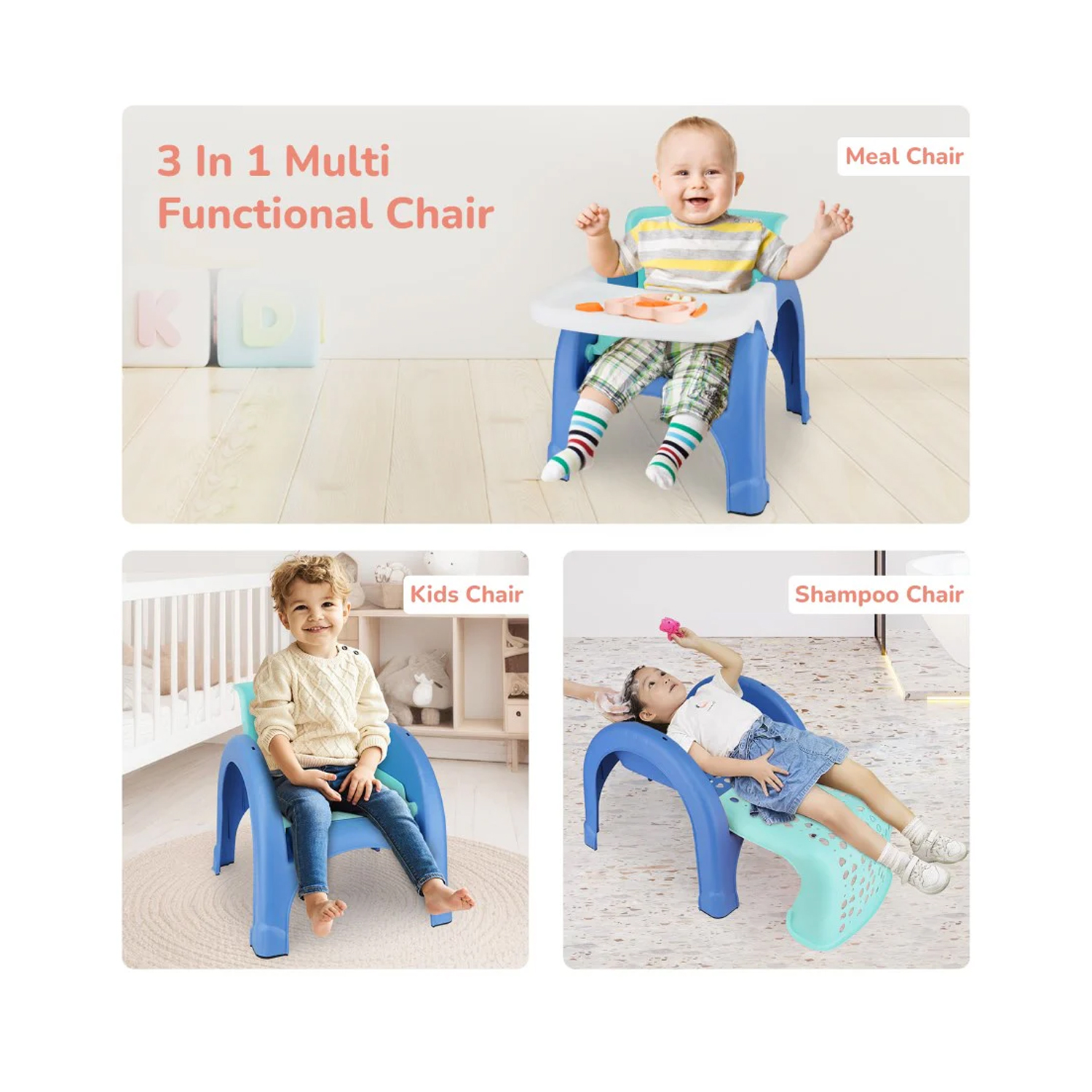 R for Rabbit Jelly Bean 3 in 1 Multi-Functional Kids Chair (Green Blue)