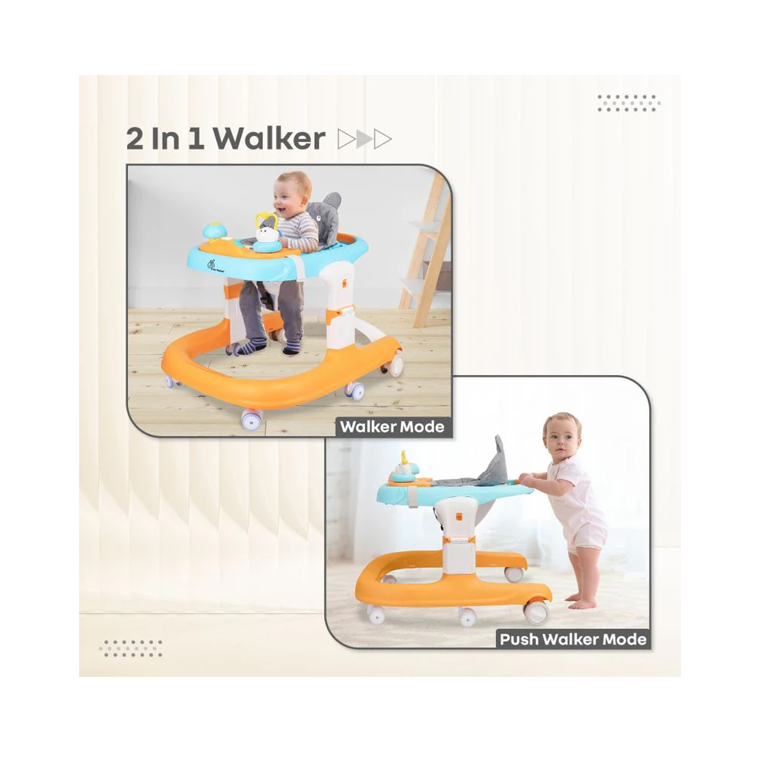 R for Rabbit Little Feet Sportz 2- in-1 Baby Walker (Orange Blue)