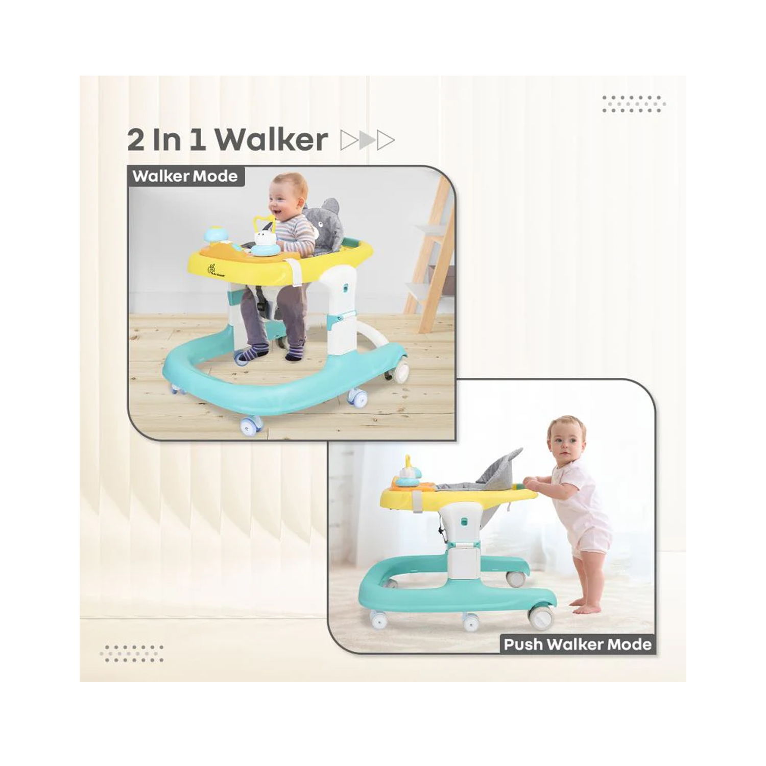R for Rabbit Little Feet Sportz 2- in-1 Baby Walker (Green Yellow)