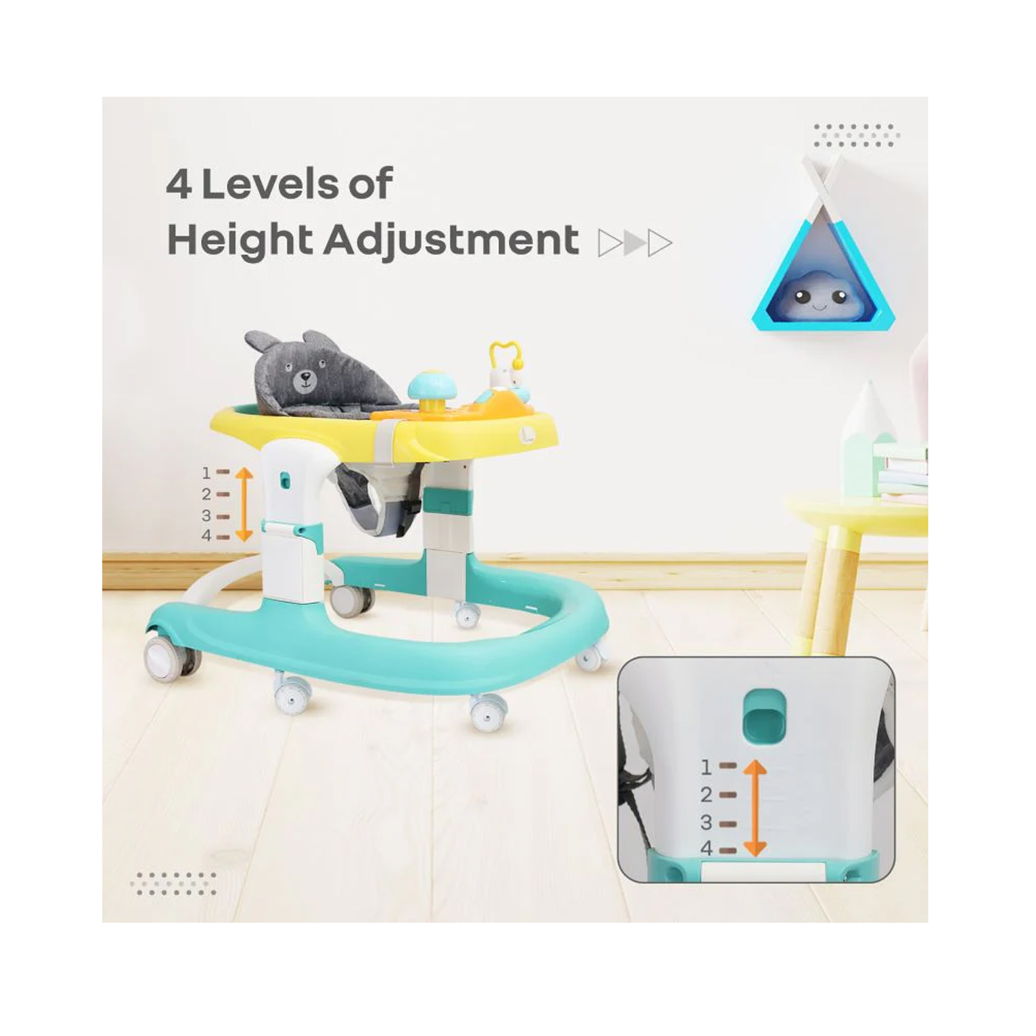 R for Rabbit Little Feet Sportz 2- in-1 Baby Walker (Green Yellow)