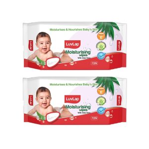 LuvLap Baby Wipes with Aloe Vera without Flip-Top Lid 72 Wipes (Pack of 2)