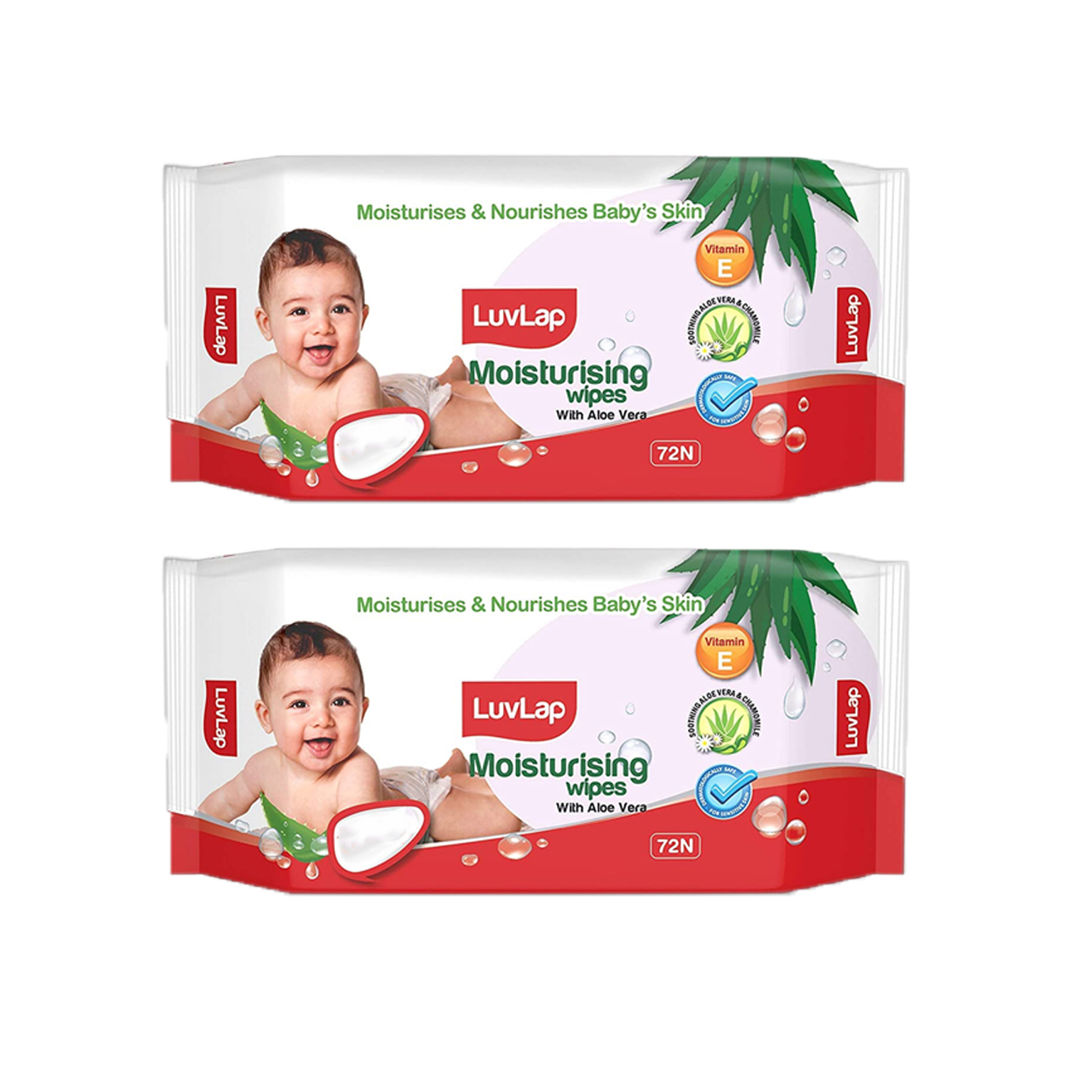 LuvLap Baby Wipes with Aloe Vera without Flip-Top Lid 72 Wipes (Pack of 2)