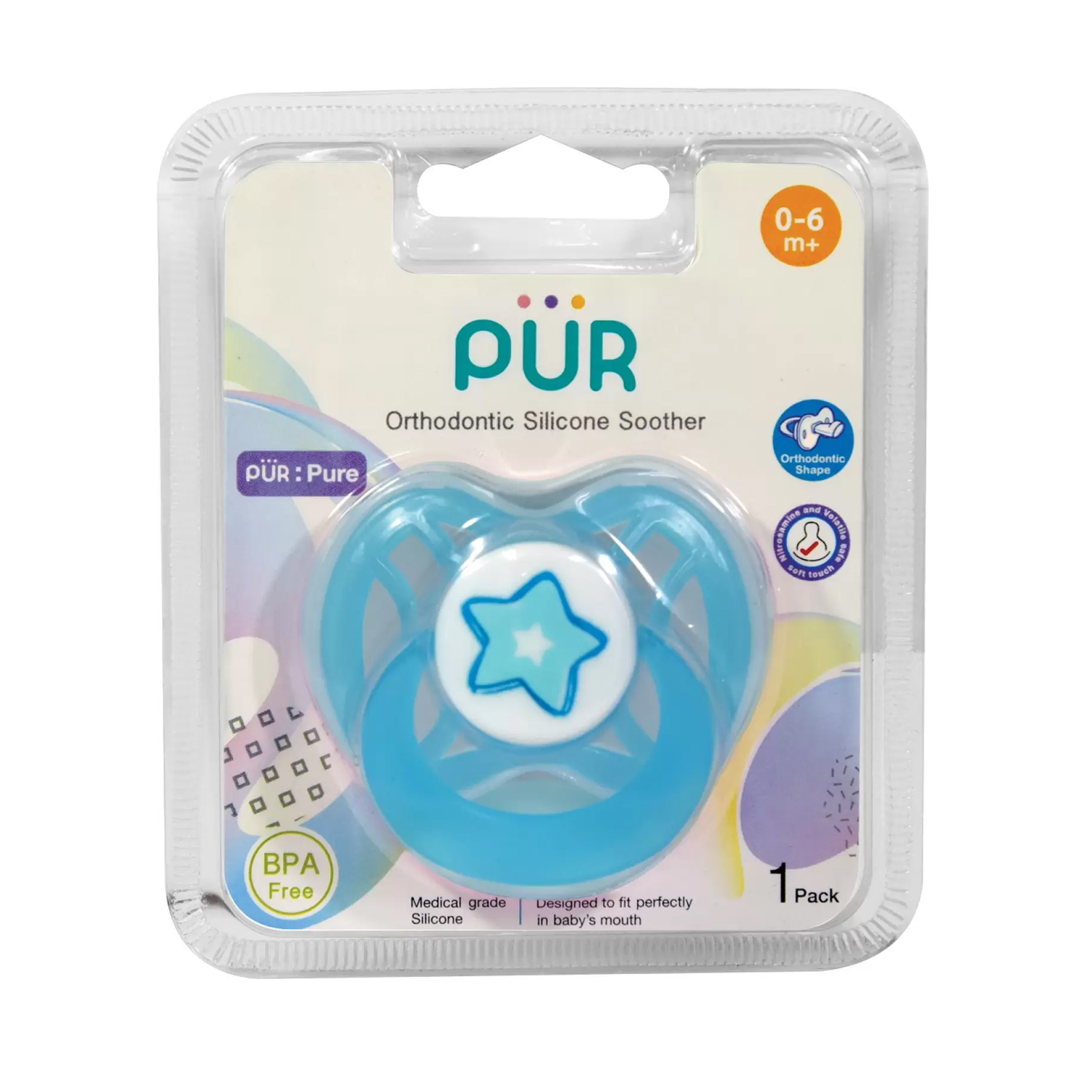 PUR Ventilated Ortho Silicone Soother 0-6 Months