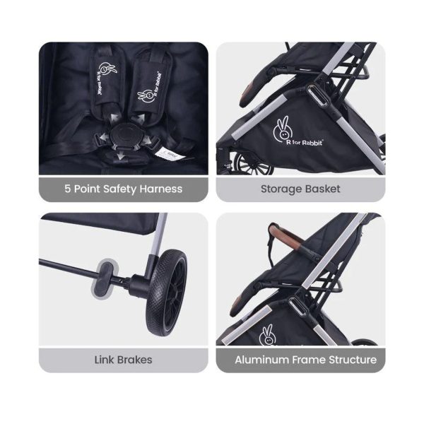 R for Rabbit Street Smart Auto Fold Stroller (Gold Black)