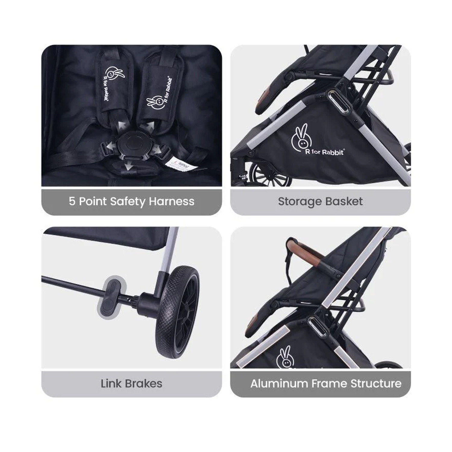 R for Rabbit Street Smart Auto Fold Stroller (Gold Black)