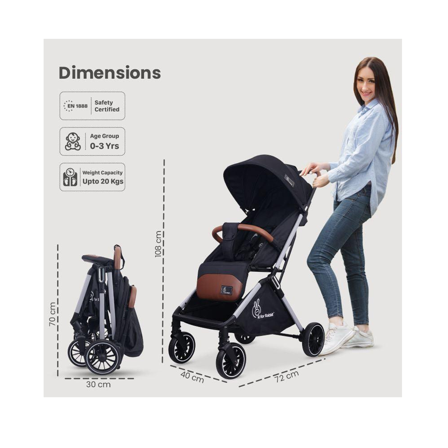 R for Rabbit Street Smart Auto Fold Stroller (Gold Black)