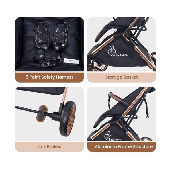 R for Rabbit Street Smart Auto Fold Stroller (Gold Black)