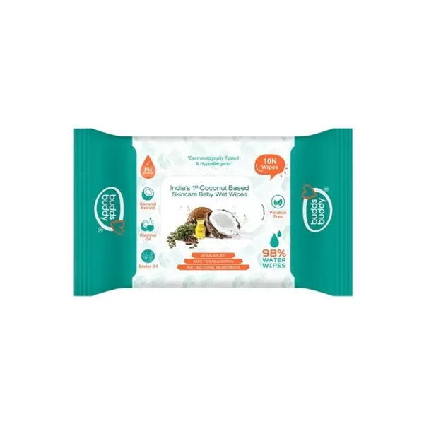 BuddsBuddy Coconut Based Skincare Baby Wet Wipes 10 Wipes (Pack of 4)
