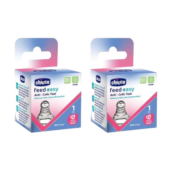 Chicco Feed Easy Anti-Colic Teat Slow Flow 1 Piece (Pack of 2)