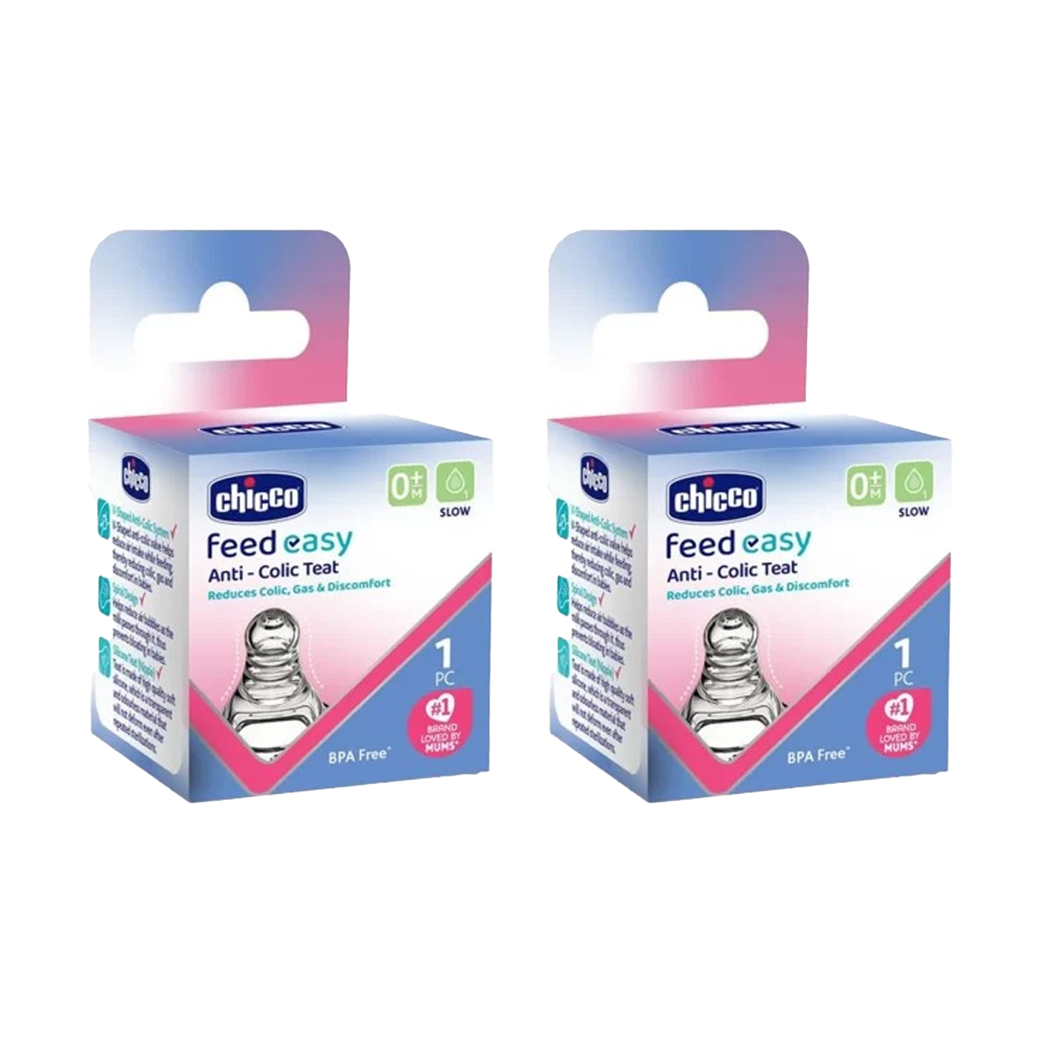Chicco Feed Easy Anti-Colic Teat Slow Flow 1 Piece (Pack of 2)