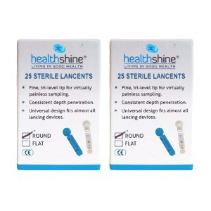 Healthshine Blood Lancets Round / Flat Blue and White (25 pieces) (Pack of 2)