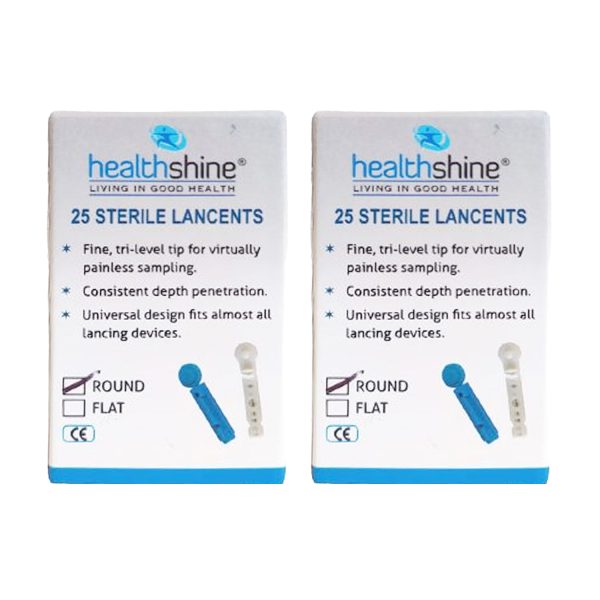 Healthshine Blood Lancets Round / Flat Blue and White (25 pieces) (Pack of 2)