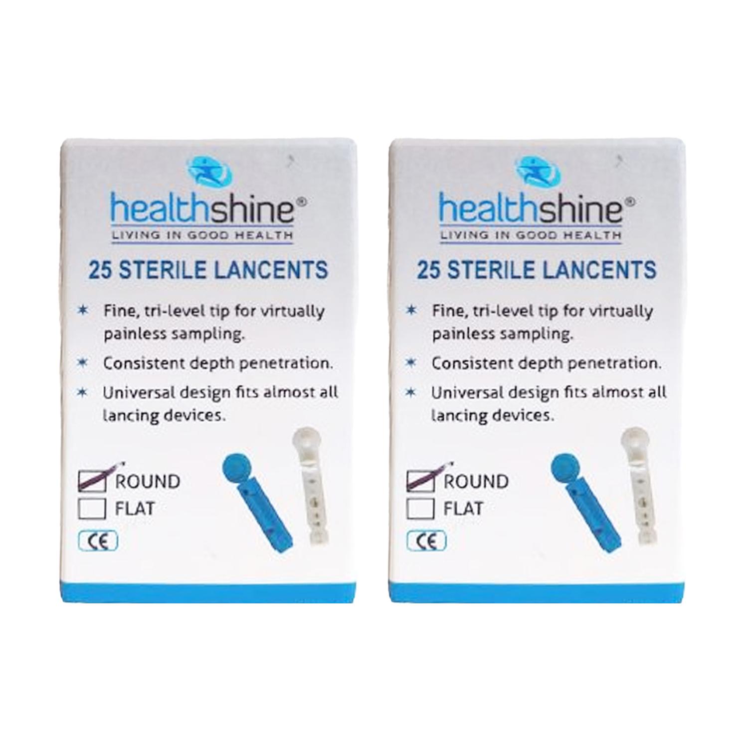 Healthshine Blood Lancets Round / Flat Blue and White (25 pieces) (Pack of 2)