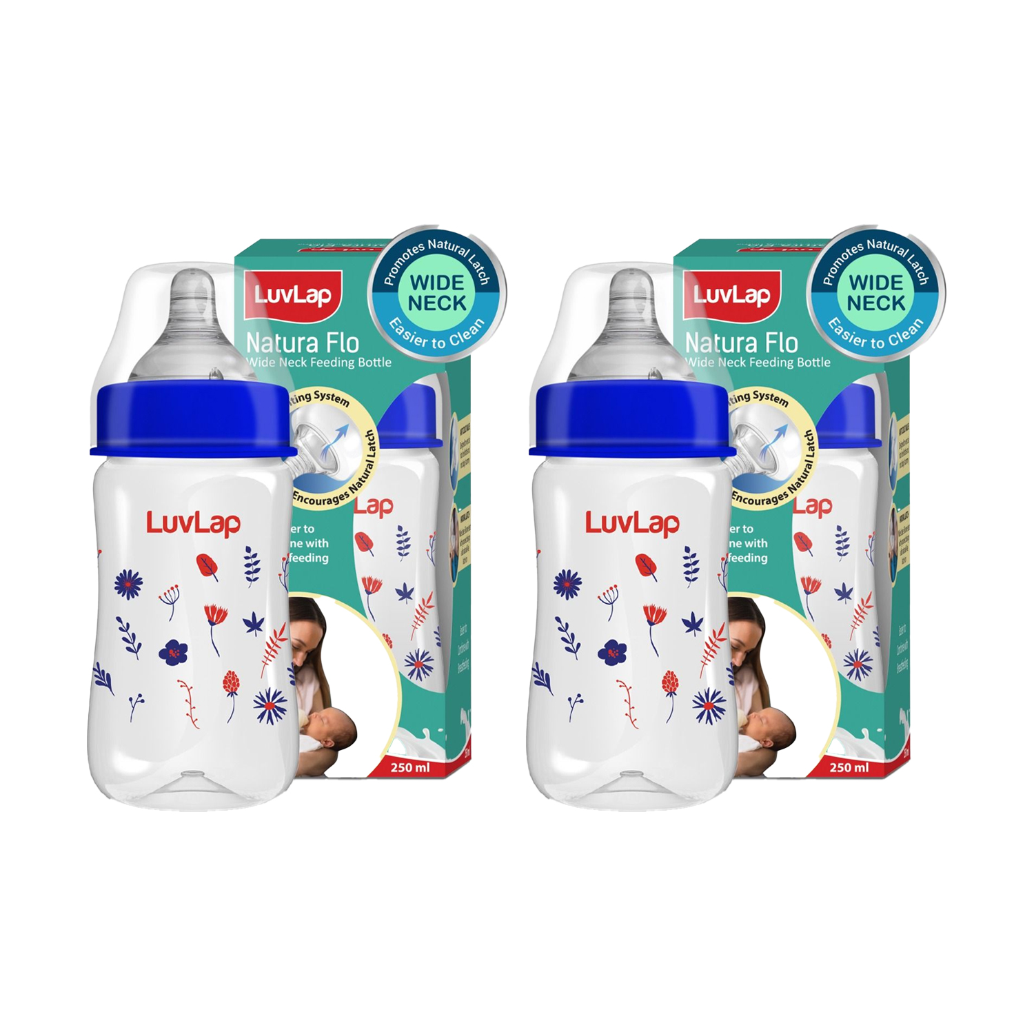 LuvLap Anti-Colic Wide Neck Natura Flo Baby Feeding Bottle Floral - 250ml (M.No 18909) (Pack of 2)