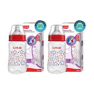 LuvLap Anti-Colic Wide Neck Natura-Flo Feeding Bottle - Star 250ml (M.No 18910) Pack of 2
