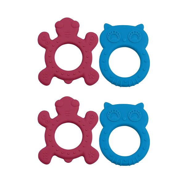 LuvLap Silicone Baby Teether - Owl & Turtle (Pack of 2)