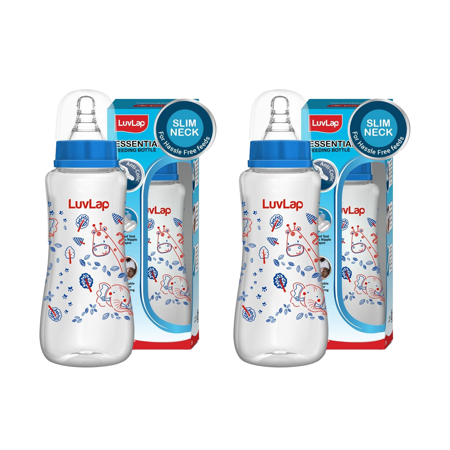 Luvlap Slim Neck Bottles and Teats - Jungle Tale 250ml (M.No 18906) (Pack of 2)
