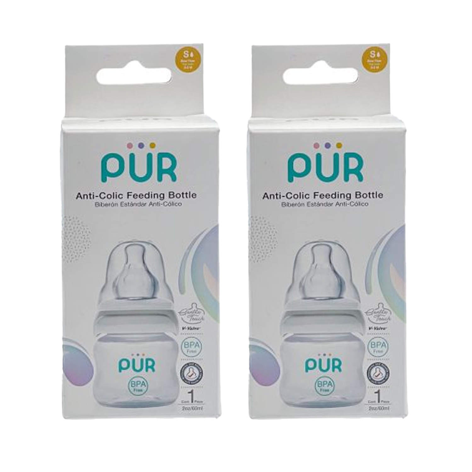 PUR Anti Colic Feeding Slim Neck Bottle 2 oz/60 ml (Pack of 2)