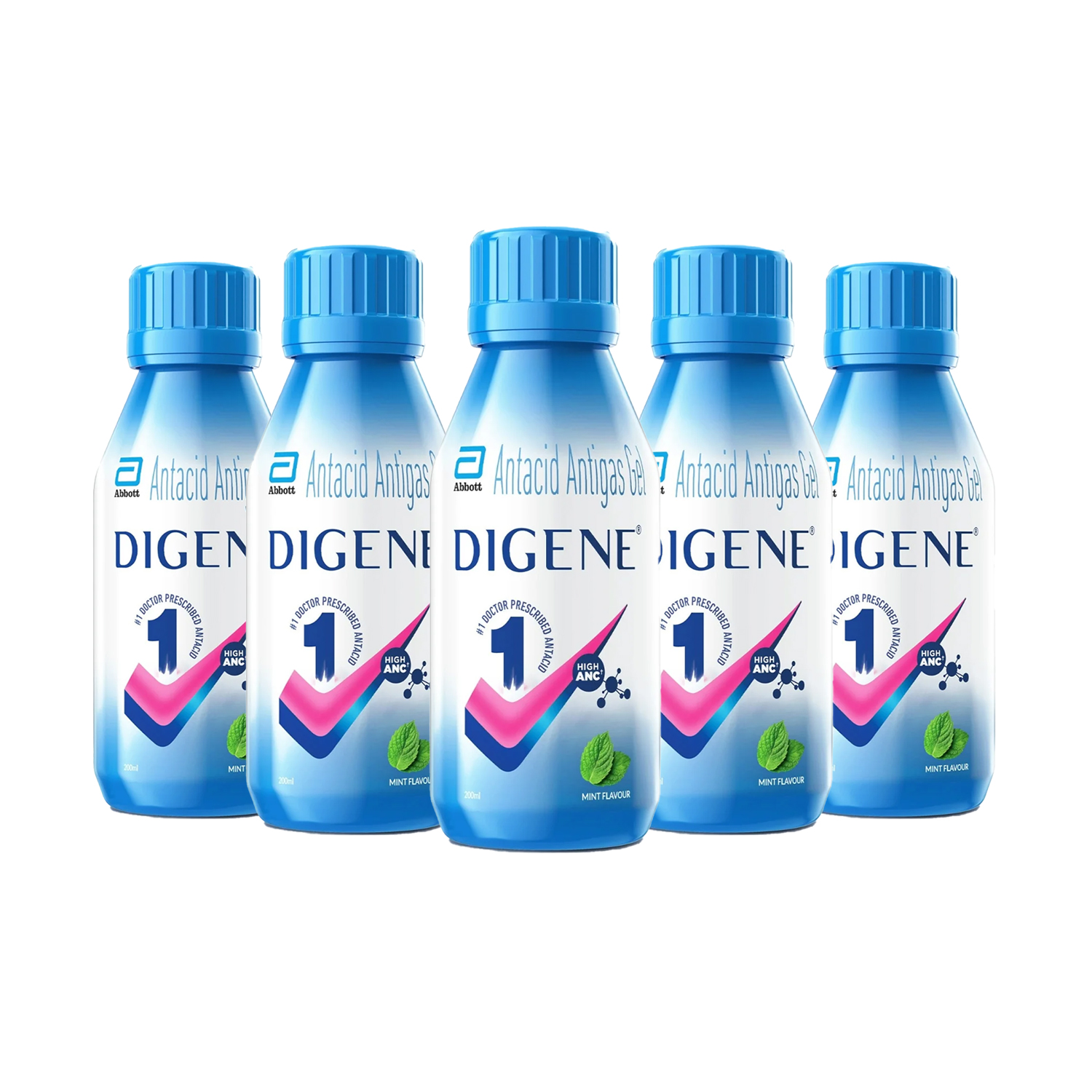 Abbott Digene Antacid Antigas Gel Mint Flavour 200ml (Pack of 5)