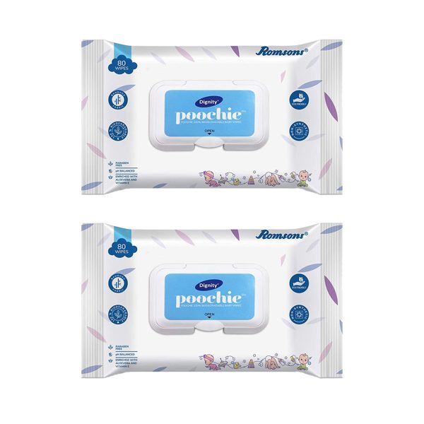 Romsons- Dignity Poochie Baby 80 Wipes (Pack of 2)