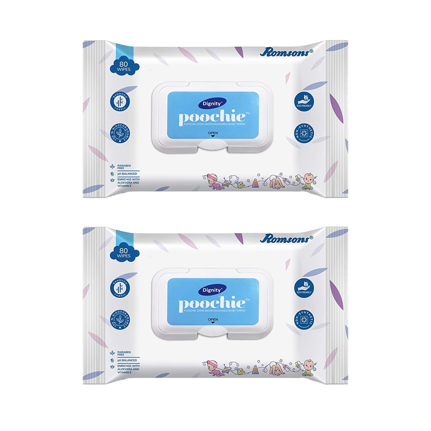 Romsons- Dignity Poochie Baby 80 Wipes (Pack of 2)