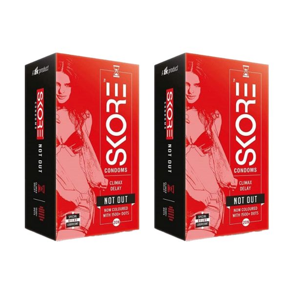 Skore Not Out Condoms (20 Condoms in 1 Pack) (Pack of 2)