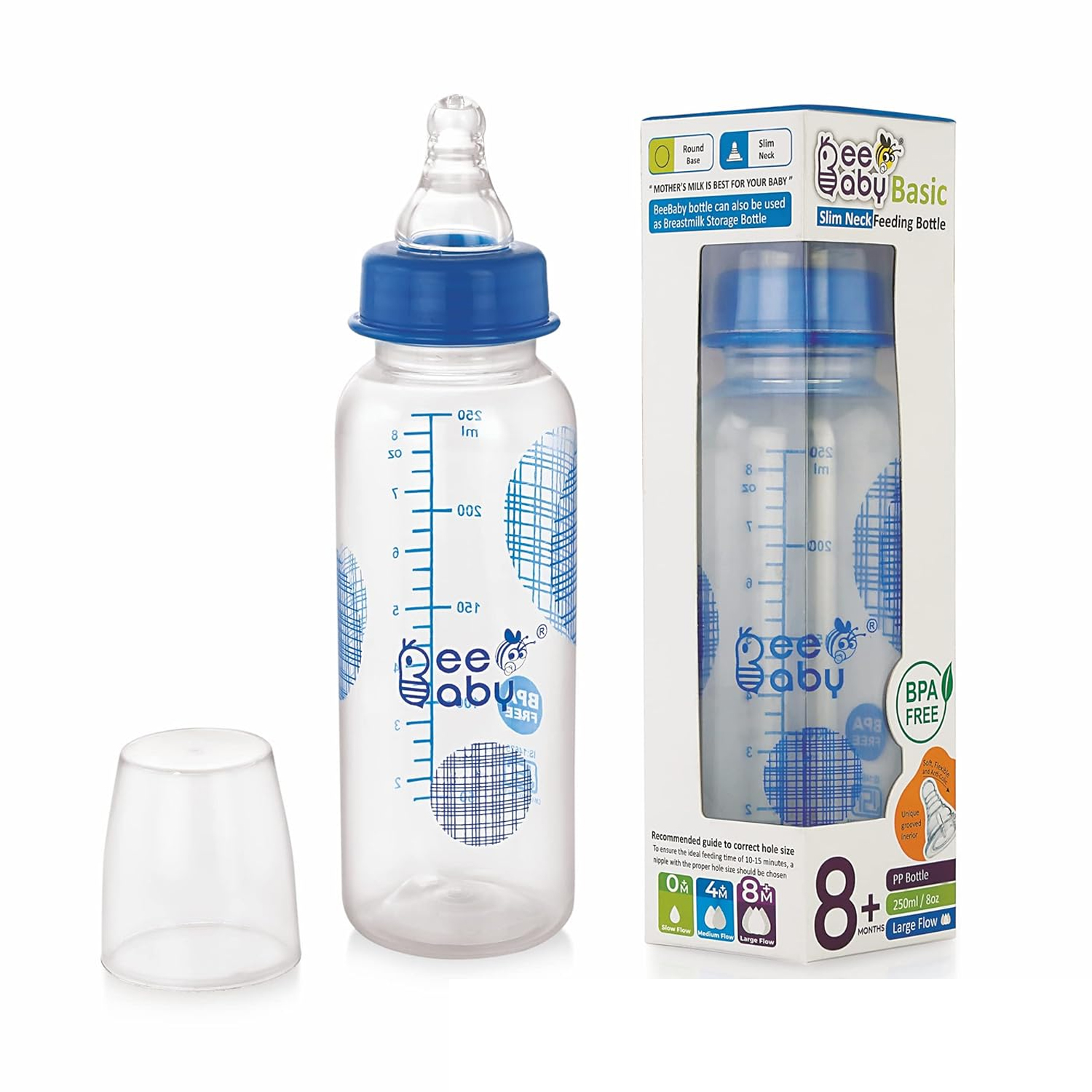 Bee Baby Basic Slim Neck Feeding Bottle Large Flow (250ml)