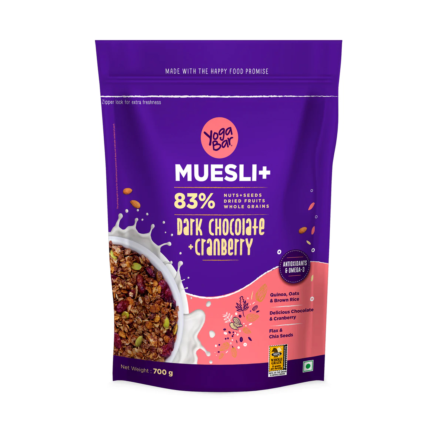 Dark Chocolate + Cranberries Whole Grain Muesli – 700g