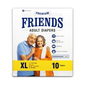 Friends Premium Adult Diapers, Tape Style, 10 Hours Protection- XL (10 Diapers)