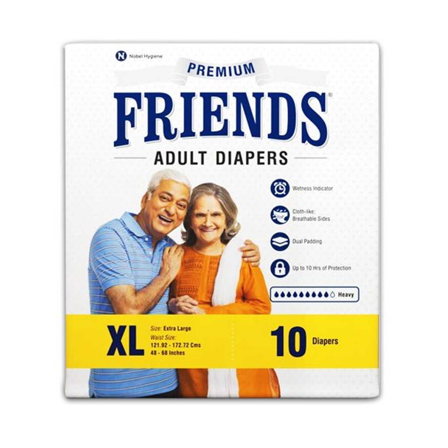 Friends Premium Adult Diapers, Tape Style, 10 Hours Protection- XL (10 Diapers)